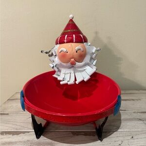 Festive Red Metal Santa with Ceramic Bowl